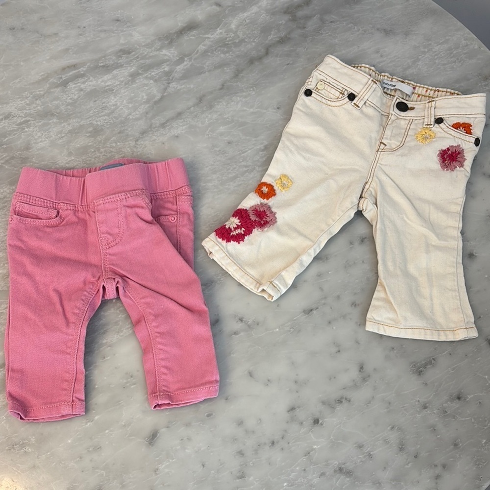GAP Pink and Cream Jeans Set with Floral Embroidery